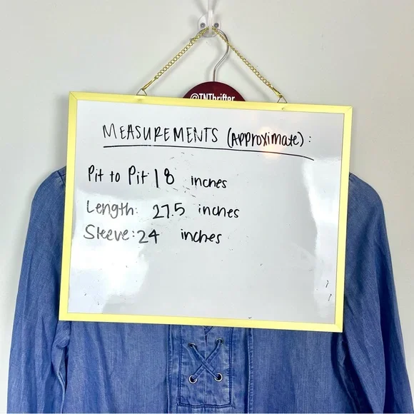 NWT Saks Fifth Avenue Chambray Lace Up Peasant Style Blouse Blue Women's Size XS - Picture 9 of 10